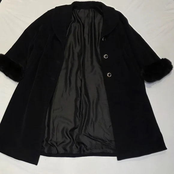 Cinzia Rocca By Rodel Black Winter Wool Coat w Fox Fur Trim Cuffs IT46/ US 16 - Picture 17 of 17